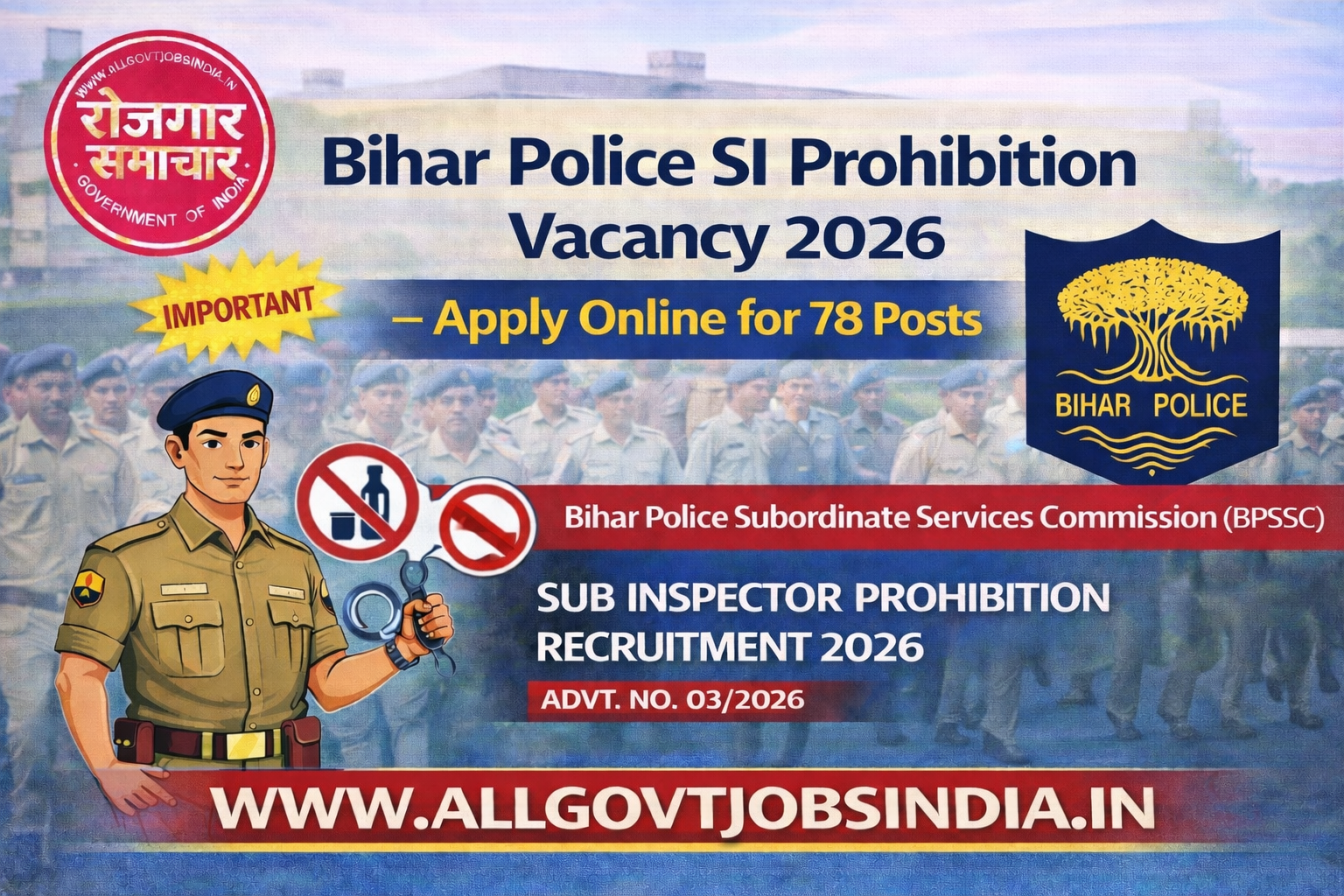 Bihar Police SI Prohibition Vacancy 2026 Apply Online for 78 SI Posts