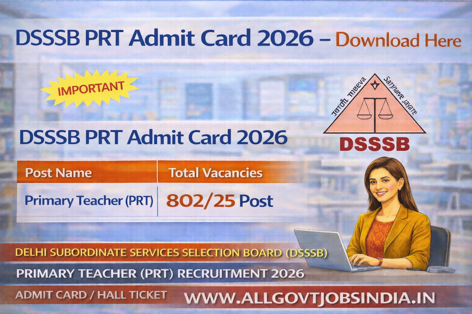 DSSSB PRT Admit Card 2026 Out Soon – Download CBT Hall Ticket