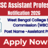 WBCSC Assistant Professor Notification 2026 – Apply Online