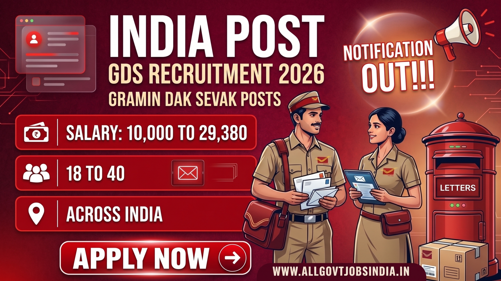 India Post GDS Recruitment 2026 - 25000+ vacancies for 10th pass candidates