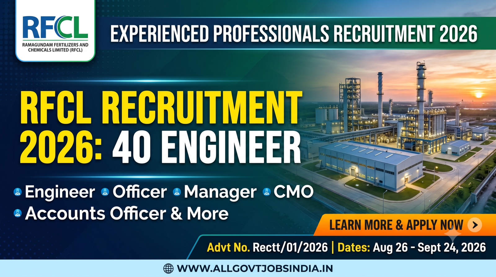 RFCL Recruitment 2026 – 40 vacancies for Engineers Officers Managers and Medical Professionals