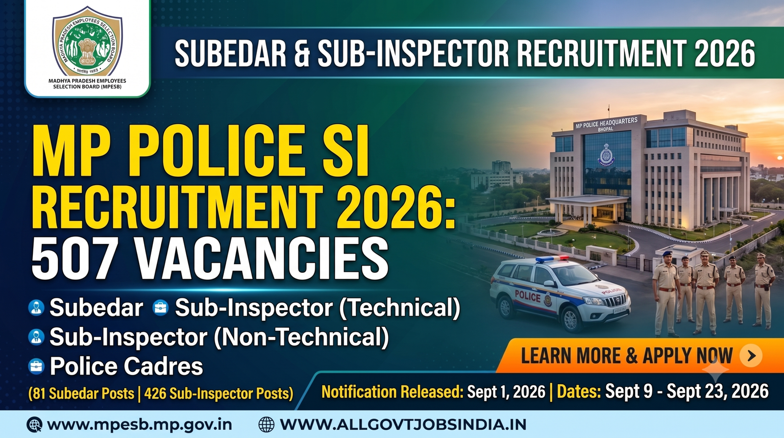 MP Police SI Recruitment 2026 – 507 Subedar and Sub Inspector Vacancies