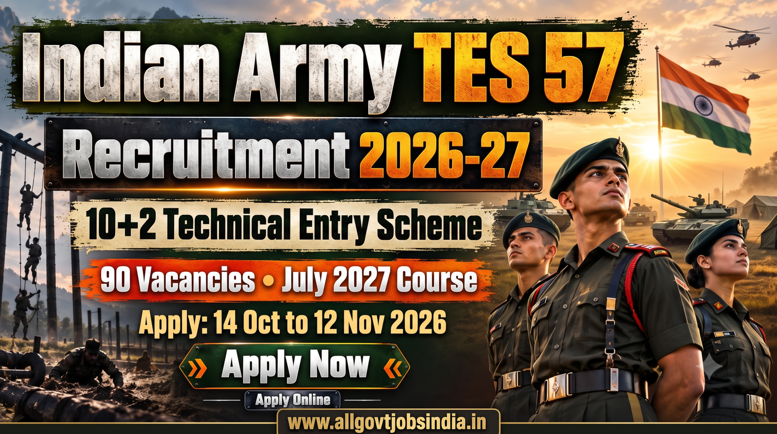 Indian Army TES-57 Recruitment 2026 for 90 Technical Entry Scheme Vacancies