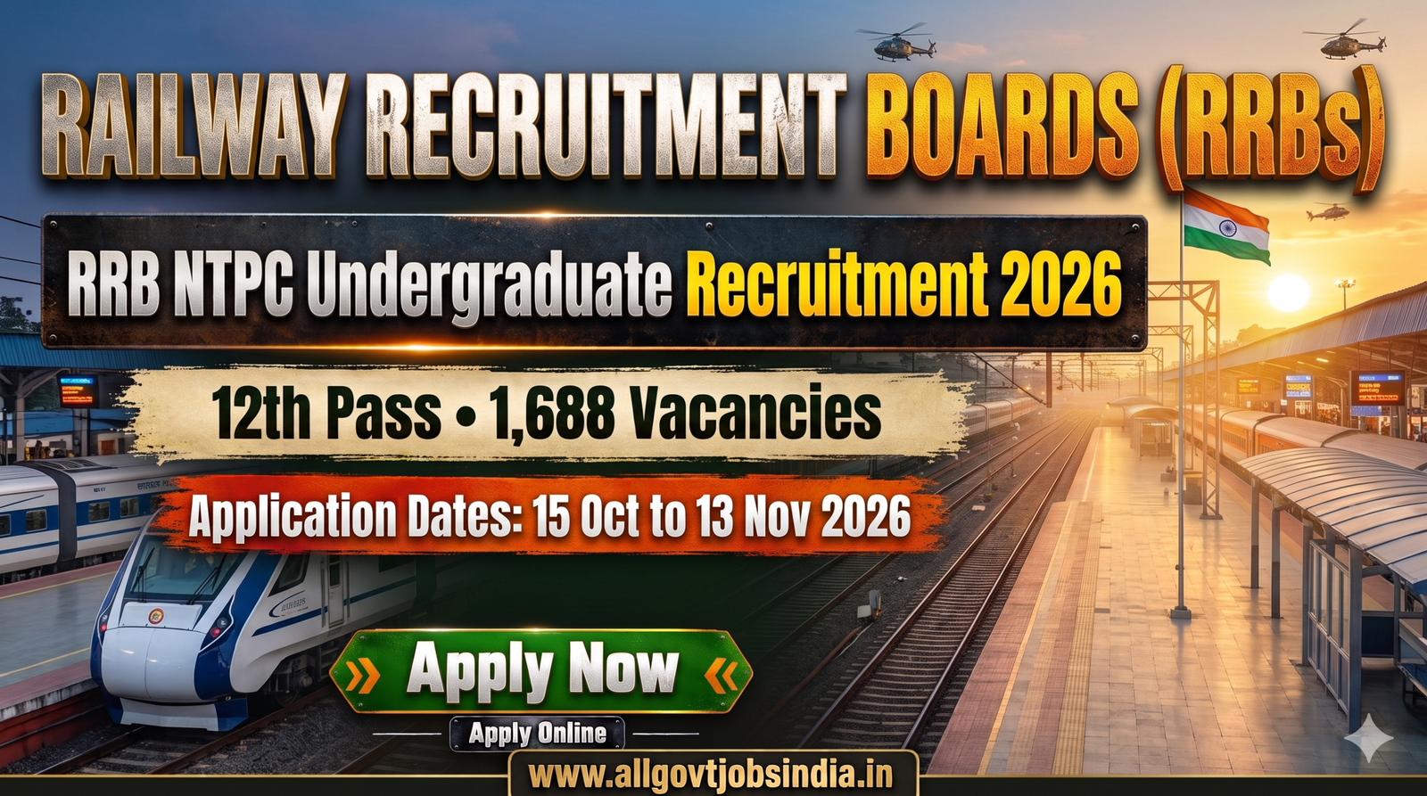 RRB NTPC Undergraduate Recruitment 2026 – 1,688 Posts