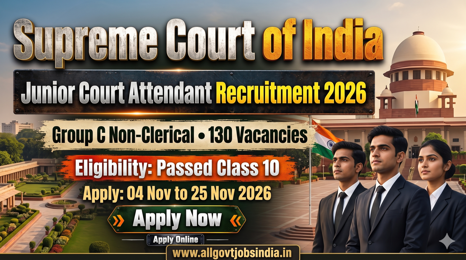 Supreme Court JCA Recruitment 2026 for 130 Junior Court Attendant Posts
